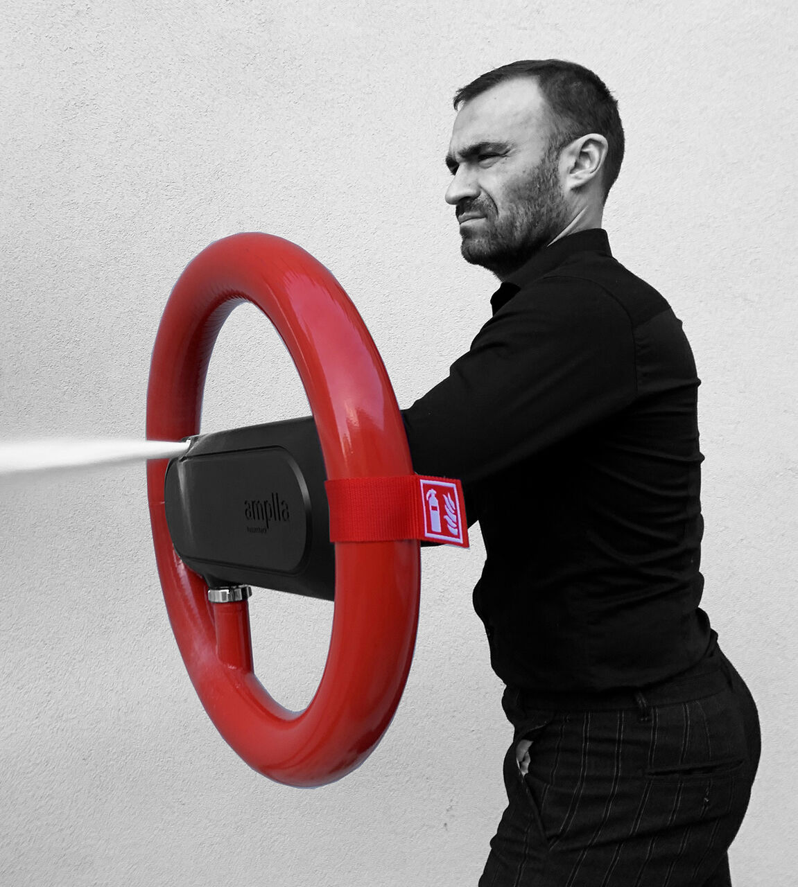 Man with a fire extinguisher